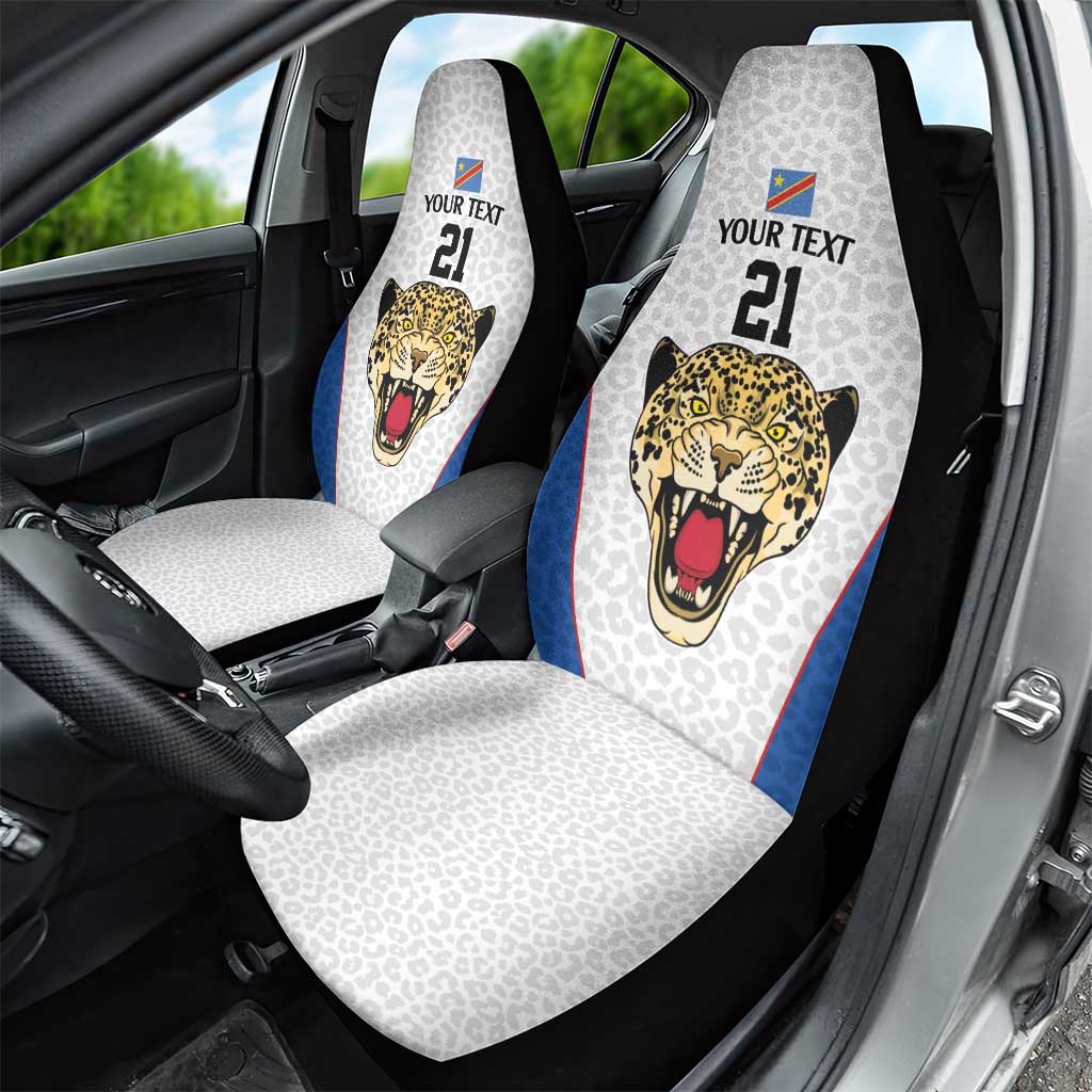 Africa DR Congo Football Custom Car Seat Cover White Leopard Skin Pattern - African Pride