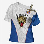 Africa DR Congo Football Custom Cross Shoulder Shirt White Leopard Skin Pattern
