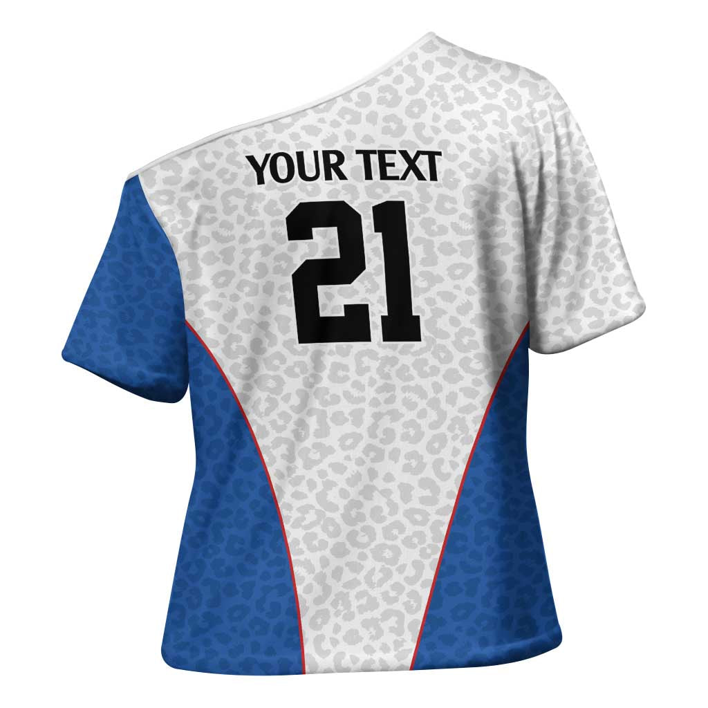 Africa DR Congo Football Custom Cross Shoulder Shirt White Leopard Skin Pattern
