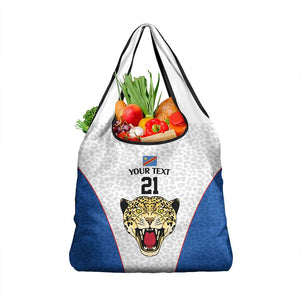 Africa DR Congo Football Custom Grocery Bag White Leopard Skin Pattern - African Pride