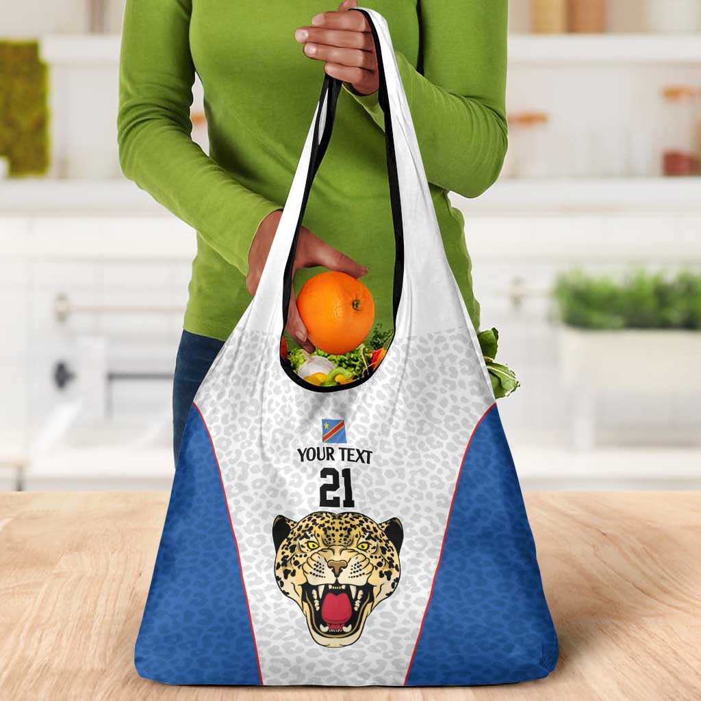 Africa DR Congo Football Custom Grocery Bag White Leopard Skin Pattern - African Pride