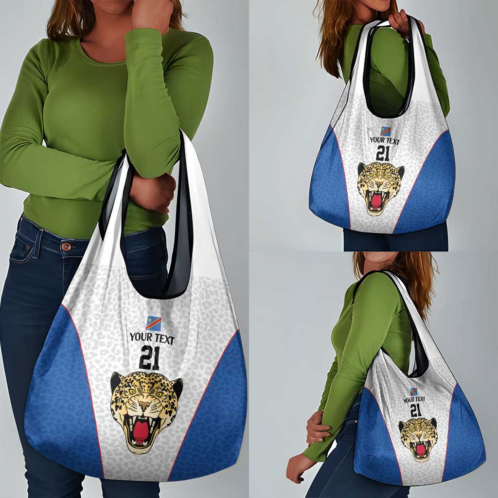 Africa DR Congo Football Custom Grocery Bag White Leopard Skin Pattern - African Pride