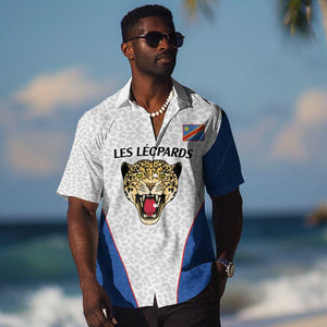 Africa DR Congo Football Custom Hawaiian Shirt White Leopard Skin Pattern - African Pride