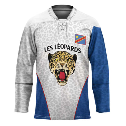 Africa DR Congo Football Custom Hockey Jersey White Leopard Skin Pattern