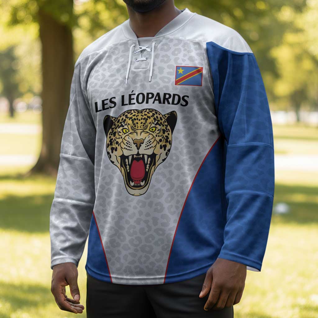 Africa DR Congo Football Custom Hockey Jersey White Leopard Skin Pattern