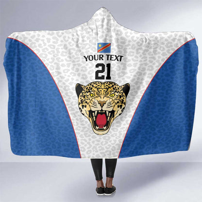 Africa DR Congo Football Custom Hooded Blanket White Leopard Skin Pattern - African Pride