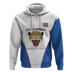 Africa DR Congo Football Custom Hoodie White Leopard Skin Pattern - African Pride