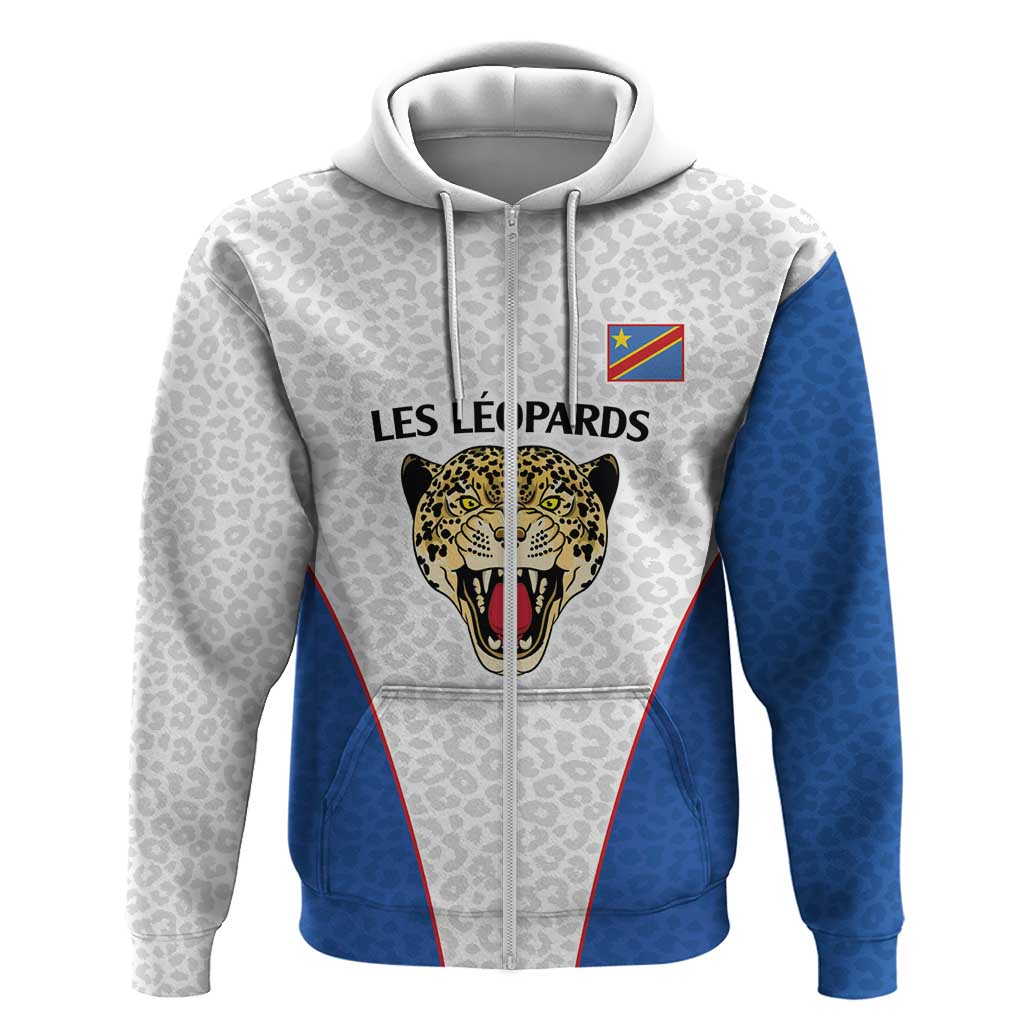 Africa DR Congo Football Custom Hoodie White Leopard Skin Pattern - African Pride