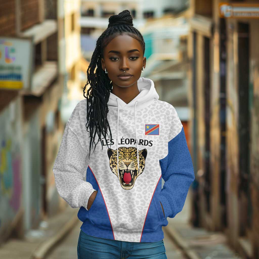 Africa DR Congo Football Custom Hoodie White Leopard Skin Pattern - African Pride