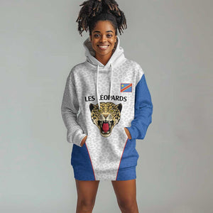 Africa DR Congo Football Custom Hoodie Dress White Leopard Skin Pattern - African Pride