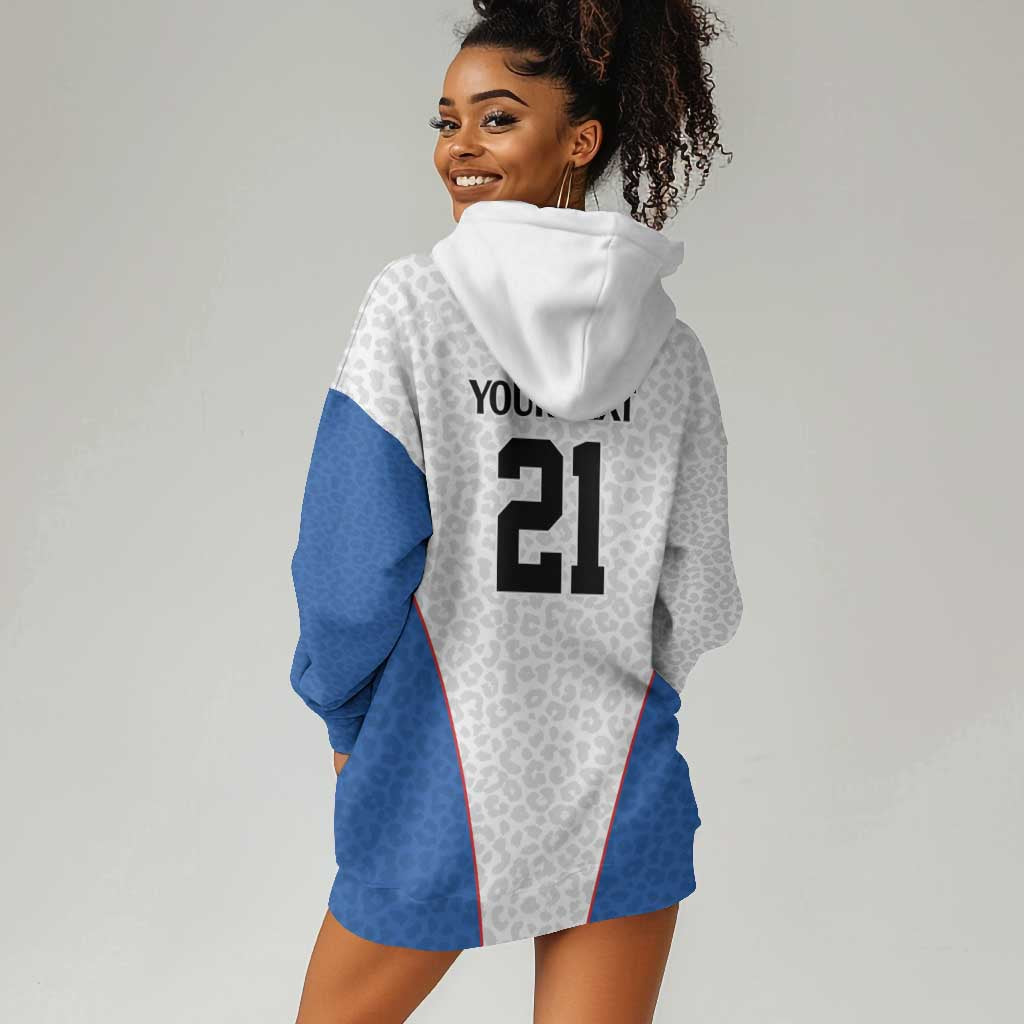 Africa DR Congo Football Custom Hoodie Dress White Leopard Skin Pattern - African Pride