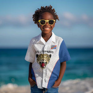 Africa DR Congo Football Custom Kid Hawaiian Shirt White Leopard Skin Pattern - African Pride