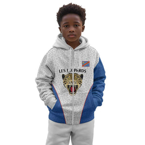 Africa DR Congo Football Custom Kid Hoodie White Leopard Skin Pattern - African Pride