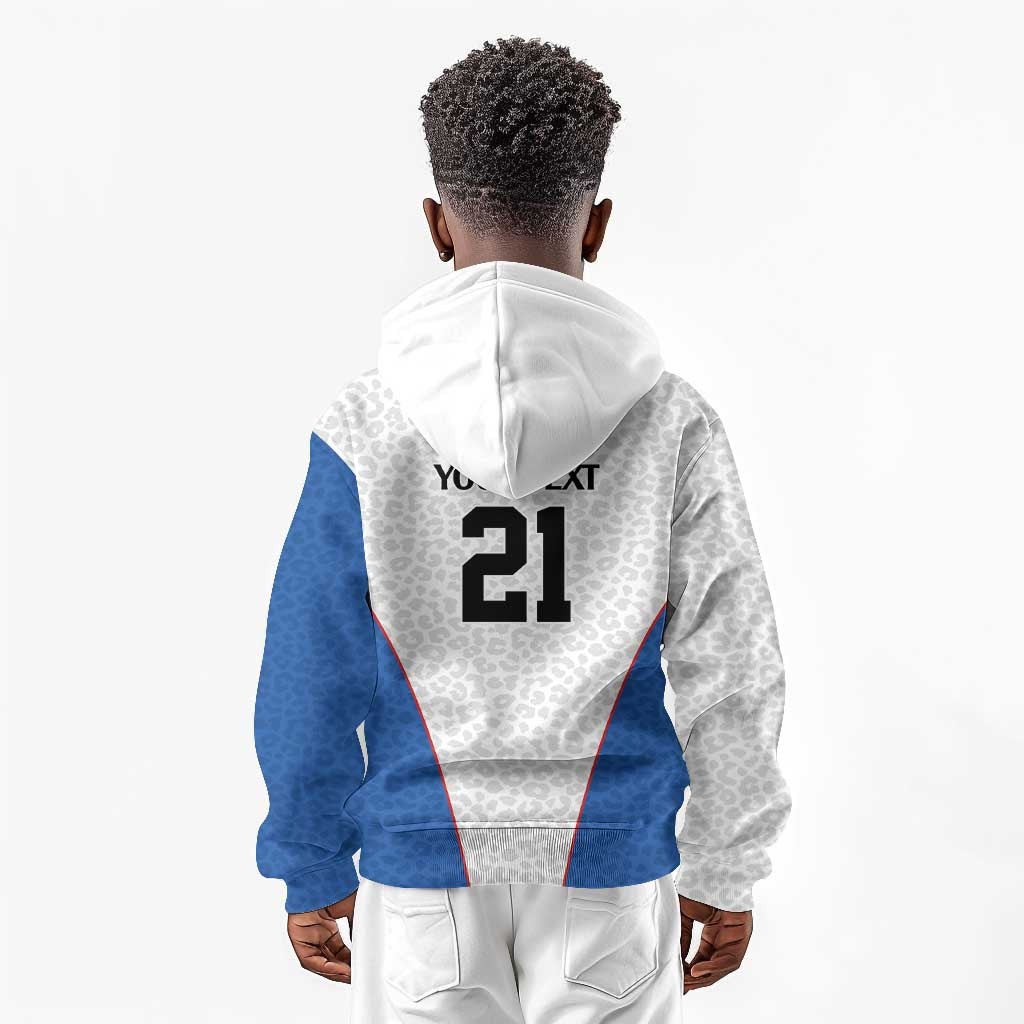 Africa DR Congo Football Custom Kid Hoodie White Leopard Skin Pattern - African Pride