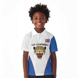 Africa DR Congo Football Custom Kid Polo Shirt White Leopard Skin Pattern - African Pride