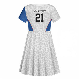 Africa DR Congo Football Custom Kid Short Sleeve Dress White Leopard Skin Pattern - African Pride