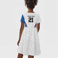 Africa DR Congo Football Custom Kid Short Sleeve Dress White Leopard Skin Pattern - African Pride