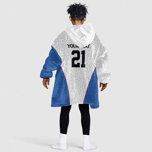 Africa DR Congo Football Custom Kid Wearable Blanket Hoodie White Leopard Skin Pattern - African Pride