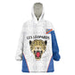 Africa DR Congo Football Custom Kid Wearable Blanket Hoodie White Leopard Skin Pattern - African Pride