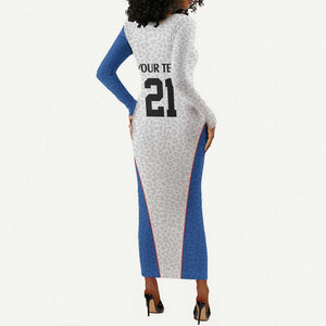 Africa DR Congo Football Custom Long Sleeve Bodycon Dress White Leopard Skin Pattern - African Pride