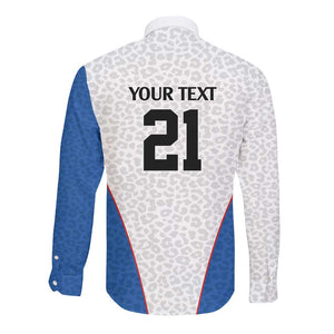 Africa DR Congo Football Custom Long Sleeve Button Shirt White Leopard Skin Pattern - African Pride
