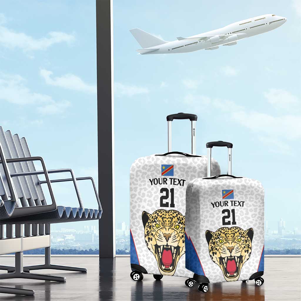 Africa DR Congo Football Custom Luggage Cover White Leopard Skin Pattern - African Pride