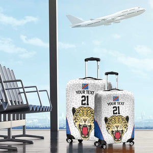 Africa DR Congo Football Custom Luggage Cover White Leopard Skin Pattern - African Pride