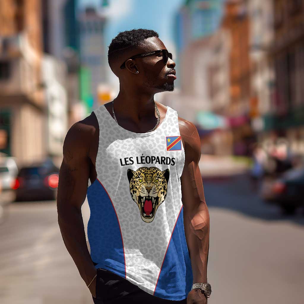 Africa DR Congo Football Custom Men Tank Top White Leopard Skin Pattern - African Pride