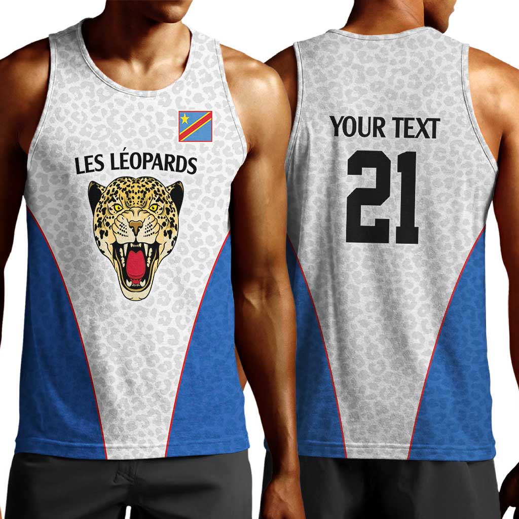 Africa DR Congo Football Custom Men Tank Top White Leopard Skin Pattern - African Pride