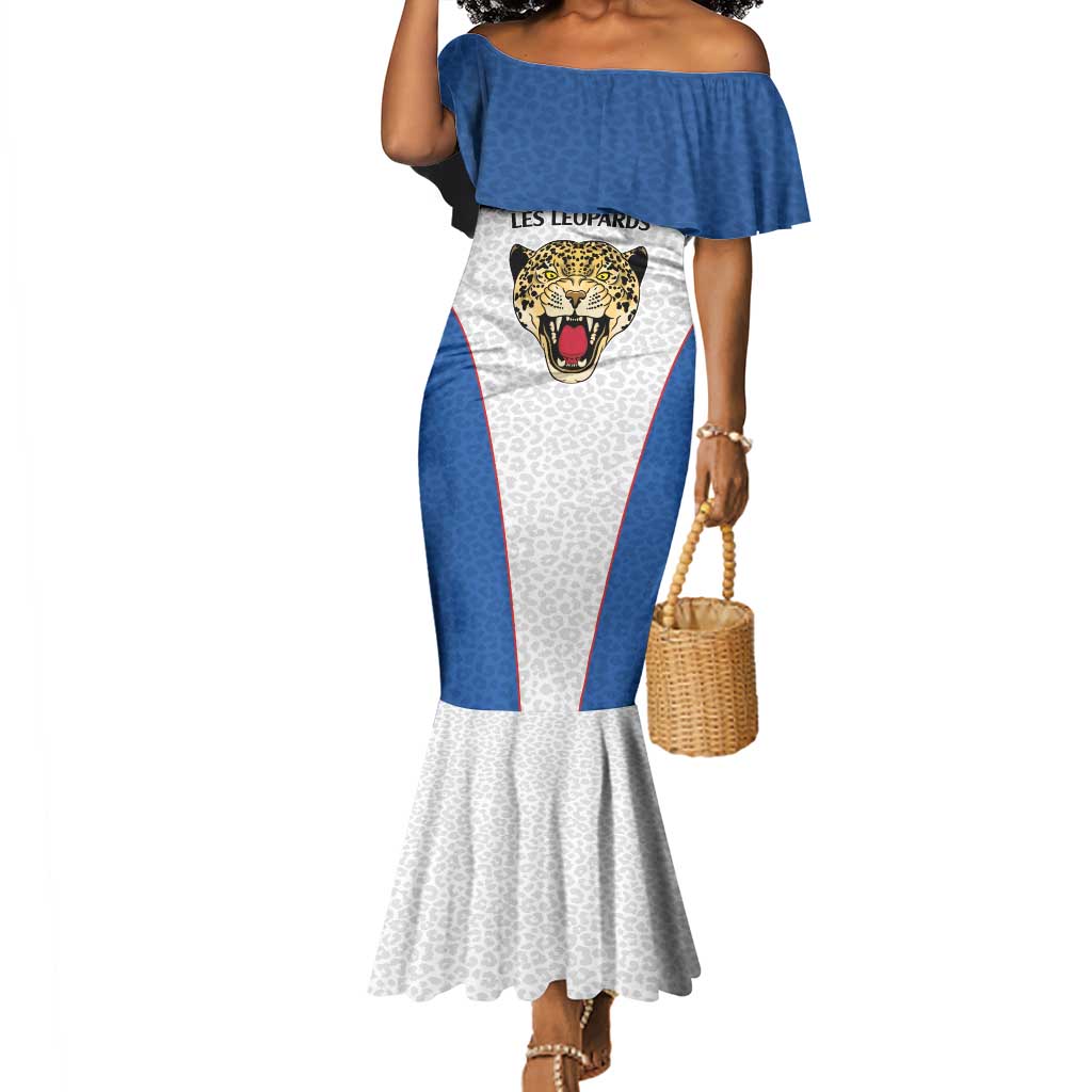 Africa DR Congo Football Custom Mermaid Dress White Leopard Skin Pattern - African Pride