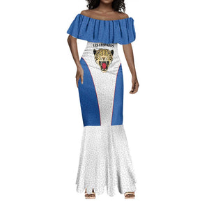 Africa DR Congo Football Custom Mermaid Dress White Leopard Skin Pattern - African Pride