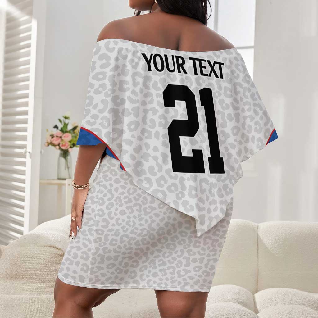Africa DR Congo Football Custom Off Shoulder Short Dress White Leopard Skin Pattern - African Pride
