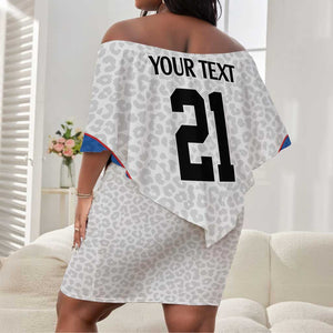 Africa DR Congo Football Custom Off Shoulder Short Dress White Leopard Skin Pattern - African Pride