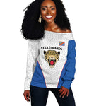 Africa DR Congo Football Custom Off Shoulder Sweater White Leopard Skin Pattern - African Pride