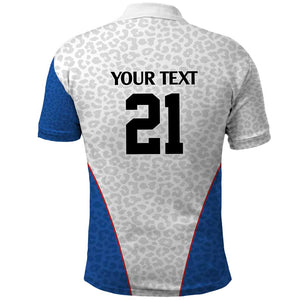 Africa DR Congo Football Custom Polo Shirt White Leopard Skin Pattern - African Pride