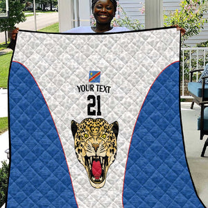 Africa DR Congo Football Custom Quilt White Leopard Skin Pattern - African Pride