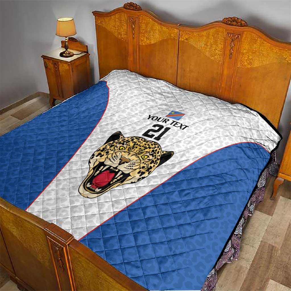 Africa DR Congo Football Custom Quilt White Leopard Skin Pattern - African Pride