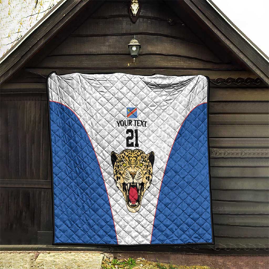 Africa DR Congo Football Custom Quilt White Leopard Skin Pattern - African Pride
