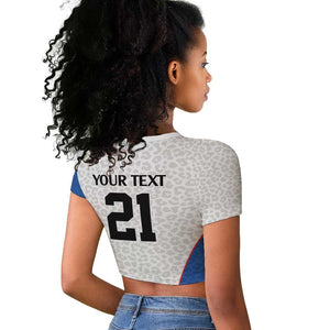 Africa DR Congo Football Custom Raglan Cropped T shirt White Leopard Skin Pattern - African Pride