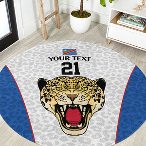 Africa DR Congo Football Custom Round Carpet White Leopard Skin Pattern - African Pride