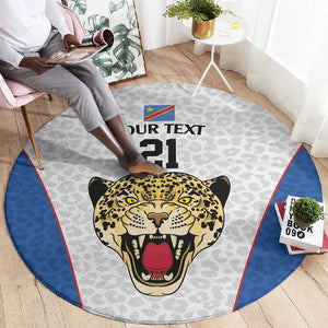 Africa DR Congo Football Custom Round Carpet White Leopard Skin Pattern - African Pride