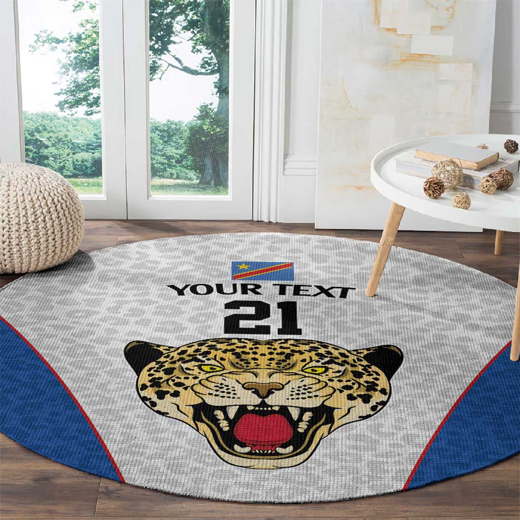 Africa DR Congo Football Custom Round Carpet White Leopard Skin Pattern - African Pride