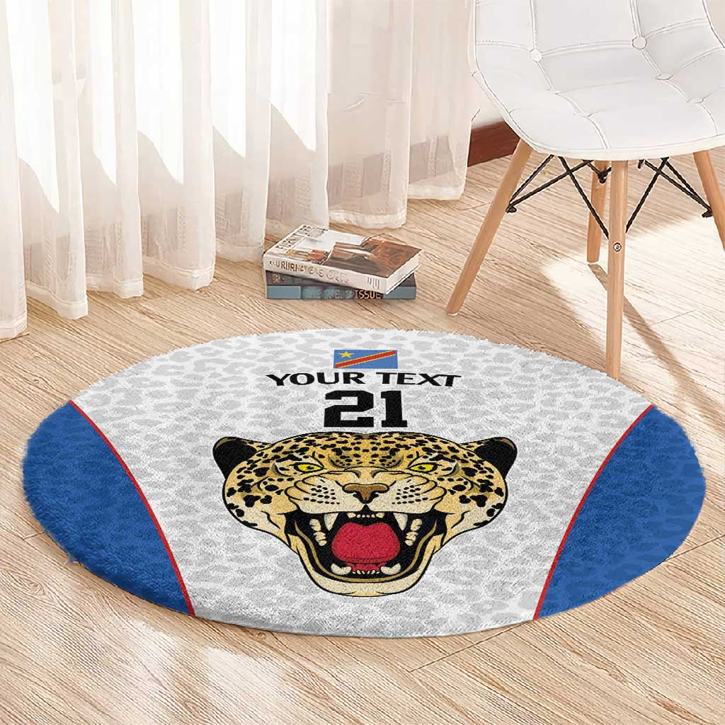 Africa DR Congo Football Custom Round Carpet White Leopard Skin Pattern - African Pride