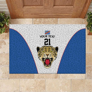 Africa DR Congo Football Custom Rubber Doormat White Leopard Skin Pattern - African Pride
