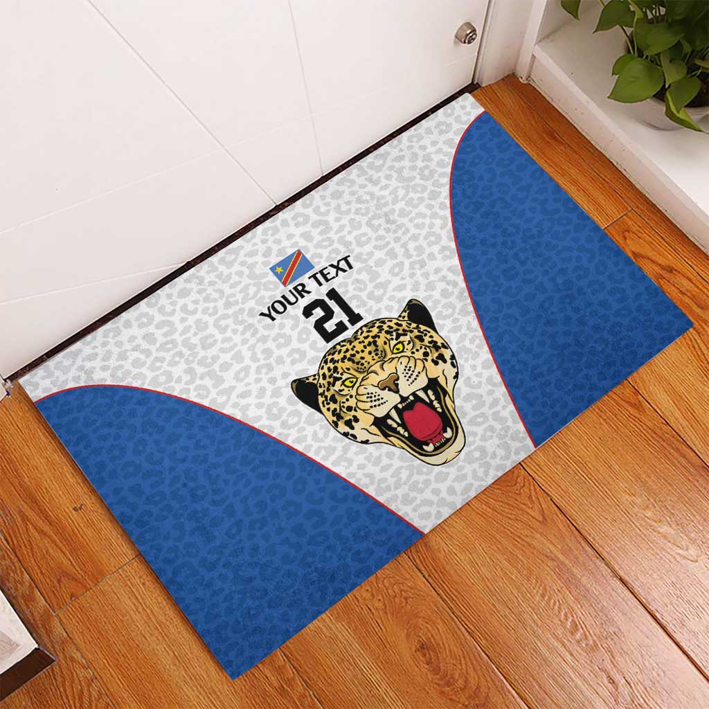 Africa DR Congo Football Custom Rubber Doormat White Leopard Skin Pattern - African Pride
