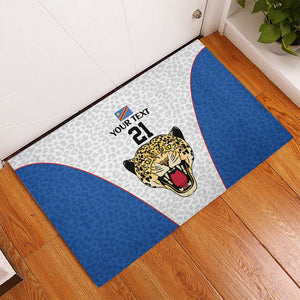 Africa DR Congo Football Custom Rubber Doormat White Leopard Skin Pattern - African Pride