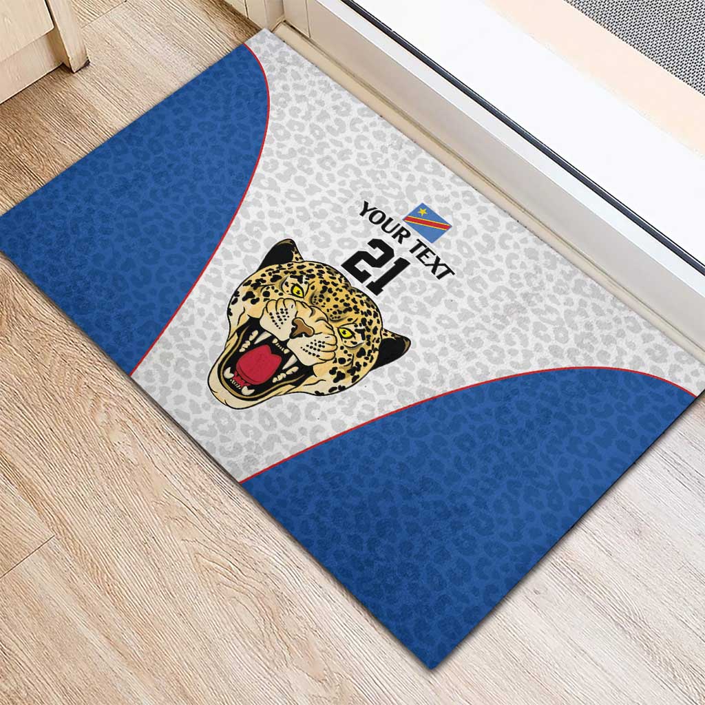 Africa DR Congo Football Custom Rubber Doormat White Leopard Skin Pattern - African Pride