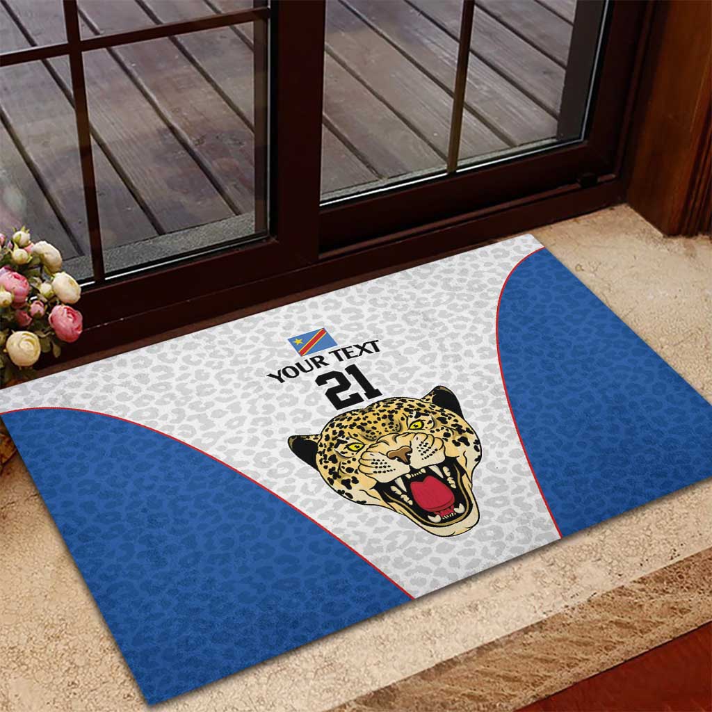 Africa DR Congo Football Custom Rubber Doormat White Leopard Skin Pattern - African Pride