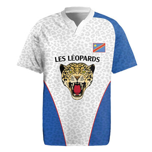 Africa DR Congo Football Custom Rugby Jersey White Leopard Skin Pattern - African Pride