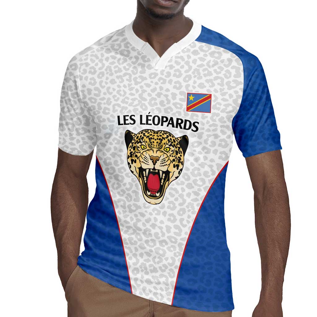 Africa DR Congo Football Custom Rugby Jersey White Leopard Skin Pattern - African Pride